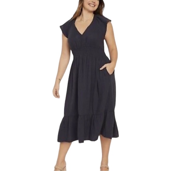 Old Navy Dresses Old Navy Womens Black Waist Defined Flutter Sleeve Smocked Midi Dress Xxl